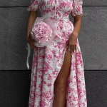 Bornlads 2026 Summer New Women's Off-Shoulder Floral Dress Short Sleeve Lace-Up Smocked Printed Split Maxi Dress 3