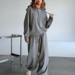 Bornlads Autumn Winter Soft Hoodie Set Women's Drop Shoulder Loose Hoodie Relaxed Pullover Long Pants Set