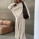 Bornlads Autumn Winter Soft Hoodie Set Women's Drop Shoulder Loose Hoodie Relaxed Pullover Long Pants Set 4