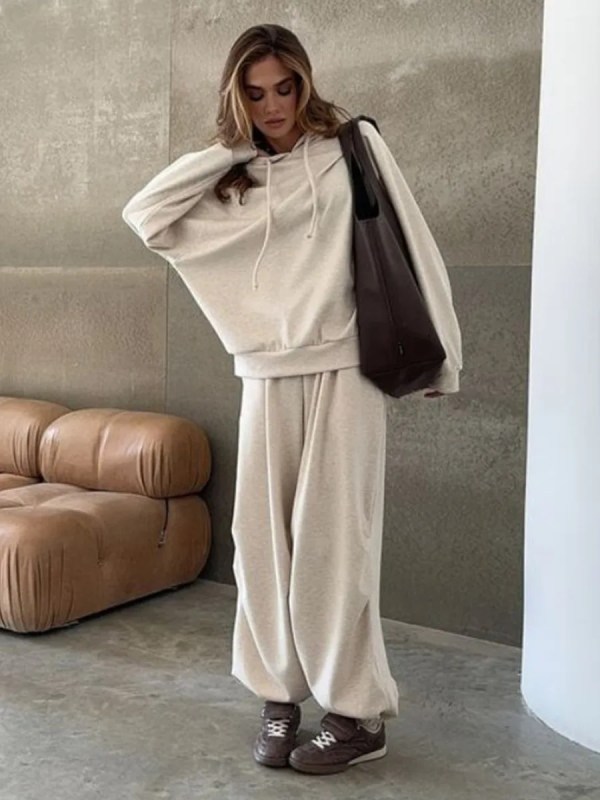 bornlads autumn winter soft hoodie set women's drop shoulder loose hoodie relaxed pullover long pants set Bornlads Autumn Winter Soft Hoodie Set Women's Drop Shoulder Loose Hoodie Relaxed Pullover Long Pants Set 4