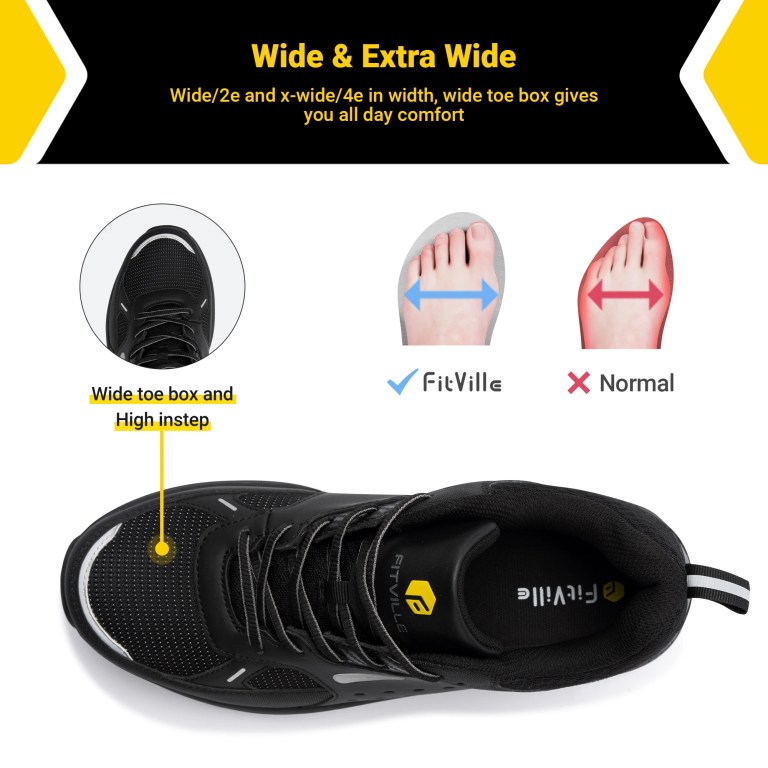 FitVille Men's Extra Wide Work Shoes Casual Shoes Anti-Slip Sturdy Toe Breathable For Male Swollen Feet Arch Support Pain Relief 4