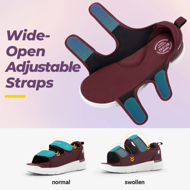 FitVille Women's Wide Sandals House Slippers for Diabetics with Arch Support Adjustable Straps Lightweight Comfortable Flat Shoe 3
