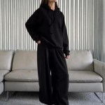 Bornlads Autumn Winter Soft Hoodie Set Women's Drop Shoulder Loose Hoodie Relaxed Pullover Long Pants Set 3