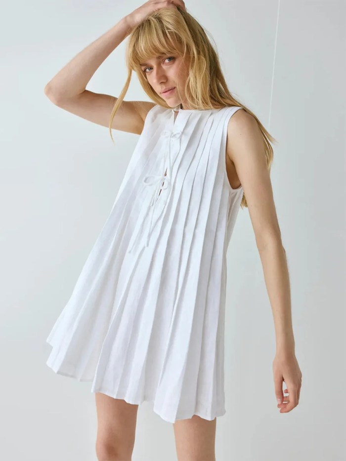 Bornlads Women's 2026 Summer New Pleated Tank Dress Fresh Relaxed Style Pleat Mini Short Dress 4