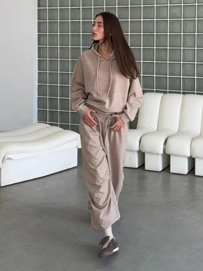 Bornlads Autumn Winter Soft Hoodie Set Women's Drop Shoulder Loose Hoodie Relaxed Pullover Long Pants Set 5