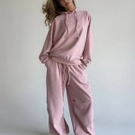 Bornlads Autumn Winter Soft Hoodie Set Women's Drop Shoulder Loose Hoodie Relaxed Pullover Long Pants Set 1