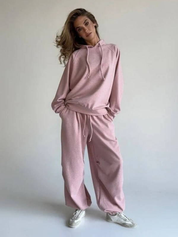bornlads autumn winter soft hoodie set women's drop shoulder loose hoodie relaxed pullover long pants set Bornlads Autumn Winter Soft Hoodie Set Women's Drop Shoulder Loose Hoodie Relaxed Pullover Long Pants Set 1