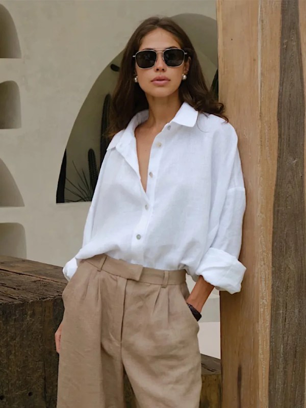 bornlads 100% cotton spring summer versatile lazy casual shirt women's fashionable solid color loose shirt cardigan shirt Bornlads 100% Cotton Spring Summer Versatile Lazy Casual Shirt Women's Fashionable Solid Color Loose Shirt Cardigan Shirt