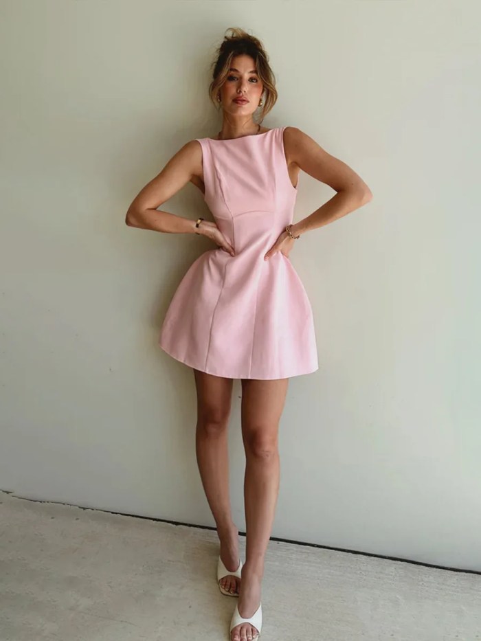 Bornladies Summer New Sleeveless Blazer Dress Women's Chic Sophisticated Open Back Fitted Cami Inner Shorts Mini Dress 1