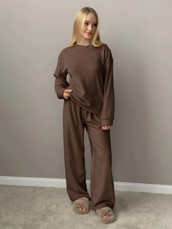 bornlads o neck long sleeved long pants pajama set 2025 autumn winter new flannel pajama set women's casual home furnishings Bornlads O-Neck Long Sleeved Long Pants Pajama Set 2025 Autumn Winter New Flannel Pajama Set Women's Casual Home Furnishings 6
