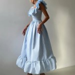 Bornlads Women's 2025 Summer New Striped Dress Button Front Slim Fitted Waist Midi Dress Flutter Sleeves Side Slit
