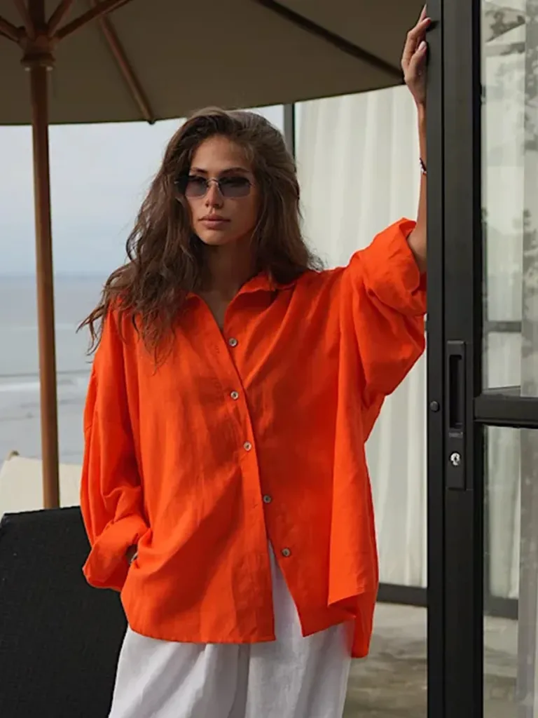 bornlads 100% cotton spring summer versatile lazy casual shirt women's fashionable solid color loose shirt cardigan shirt Bornlads 100% Cotton Spring Summer Versatile Lazy Casual Shirt Women's Fashionable Solid Color Loose Shirt Cardigan Shirt 4