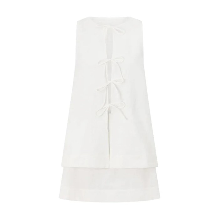 Bornlads 2026 Summer New Sleeveless Top Mini Skirt Set Women's Round Neck Open Front Tie Top A Line Skirt Two Piece Outfit 6