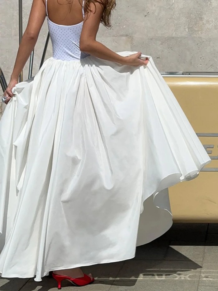Bornladies Women's 2026 Spring Summer New Solid Color Skirt Ruched Waist Flared Vacation Style Maxi Umbrella Skirt 5