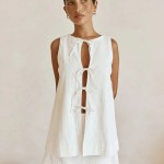 bornlads 2026 summer new sleeveless top mini skirt set women's round neck open front tie top a line skirt two piece outfit Bornlads 2026 Summer New Sleeveless Top Mini Skirt Set Women's Round Neck Open Front Tie Top A Line Skirt Two Piece Outfit