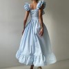 Bornlads Women's 2025 Summer New Striped Dress Button Front Slim Fitted Waist Midi Dress Flutter Sleeves Side Slit 4