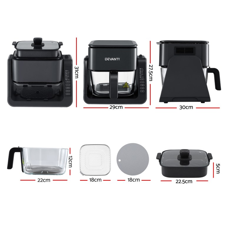 devanti 2 in 1 air fryer 5.5l dual zone fryers electric cooker with top bbq grill & bot devanti 2 in 1 air fryer 5.5l dual zone fryers electric cooker with top bbq grill & bot