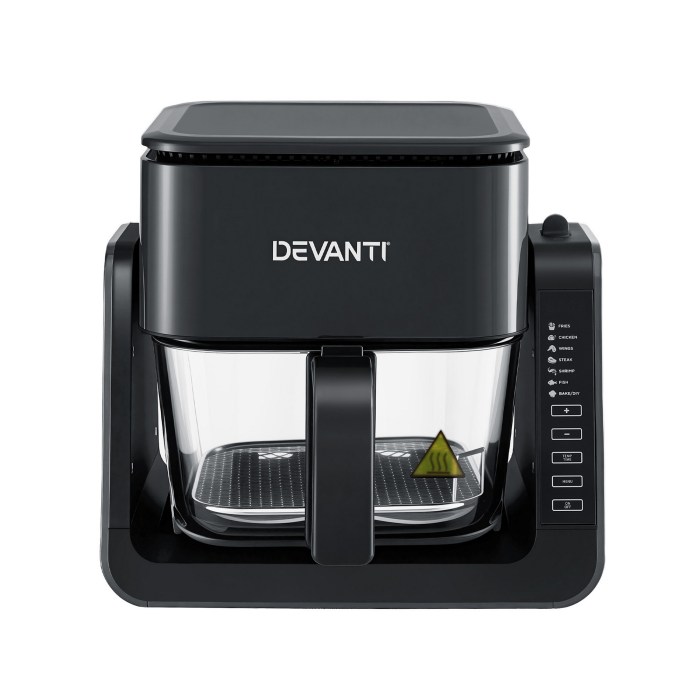 devanti 2 in 1 air fryer 5.5l dual zone fryers electric cooker with top bbq grill & bot