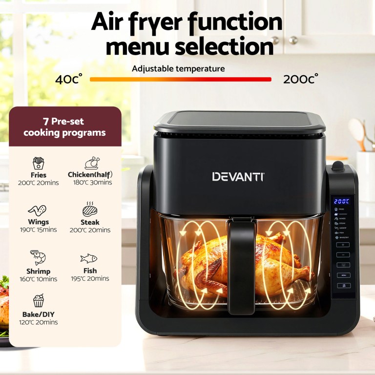 devanti 2 in 1 air fryer 5.5l dual zone fryers electric cooker with top bbq grill & bot devanti 2 in 1 air fryer 5.5l dual zone fryers electric cooker with top bbq grill & bot