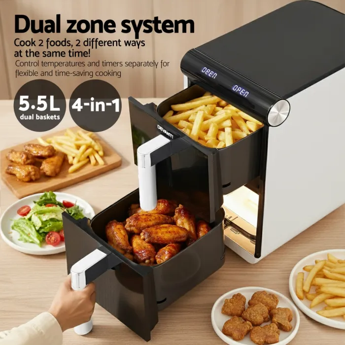 devanti air fryer oven 11l dual zone fryers