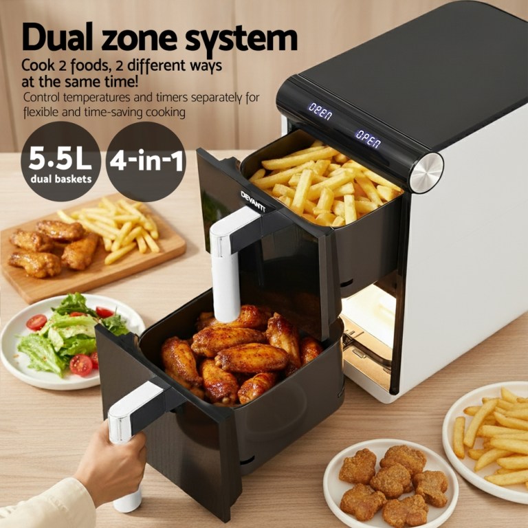 devanti air fryer oven 11l dual zone fryers devanti air fryer oven 11l dual zone fryers