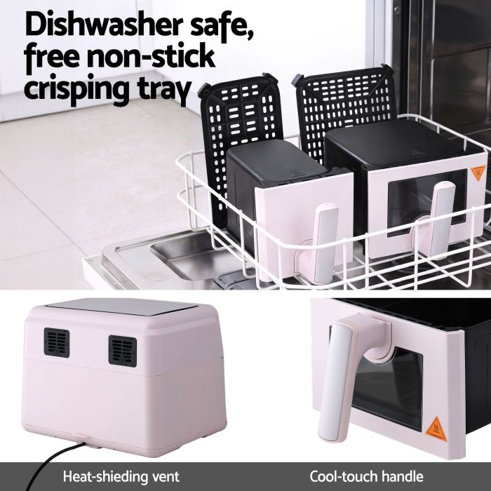 devanti air fryer 9l dual zone fryers 2600w pink devanti air fryer 9l dual zone fryers 2600w pink