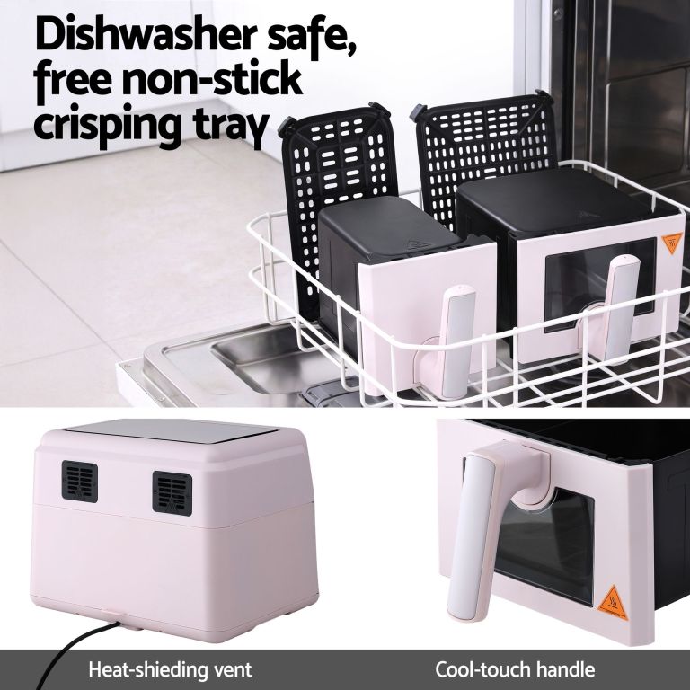 devanti air fryer 9l dual zone fryers 2600w pink