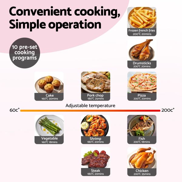 devanti air fryer 9l dual zone fryers 2600w pink