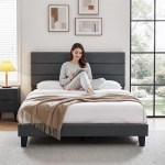 artiss double bed frame upholstered platform base with geometric headboard charcoal grey linen wood slats for modern bedroom furniture home decor artiss double bed frame upholstered platform base with geometric headboard charcoal grey linen wood slats for modern bedroom furniture home decor