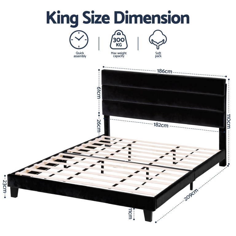 artiss king bed frame upholstered platform base with geometric headboard black velvet