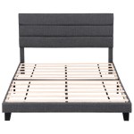 artiss king bed frame upholstered platform base with geometric headboard charcoal grey linen wood slats for modern bedroom furniture home decor