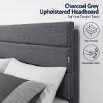 artiss king bed frame upholstered platform base with geometric headboard charcoal grey linen wood slats for modern bedroom furniture home decor