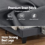 artiss king bed frame upholstered platform base with geometric headboard charcoal grey linen wood slats for modern bedroom furniture home decor