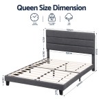 artiss queen bed frame upholstered platform base with geometric headboard charcoal grey linen wood slats for modern bedroom furniture home decor