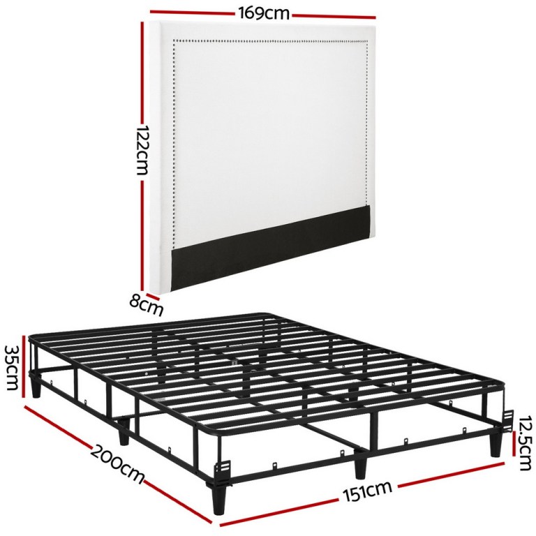 artiss queen bed frame with headboard platform bed base grey beige fabric metal artiss queen bed frame with headboard platform bed base grey beige fabric metal
