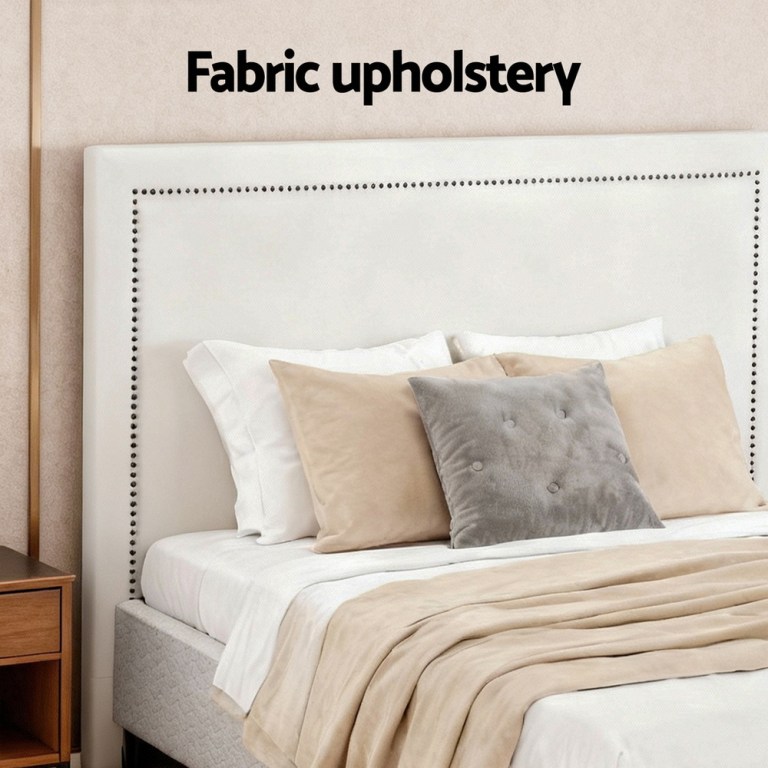artiss queen bed frame with headboard platform bed base grey beige fabric metal artiss queen bed frame with headboard platform bed base grey beige fabric metal