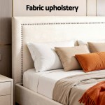 artiss queen bed frame platform bed base upholstered headboard linen fabric beige
