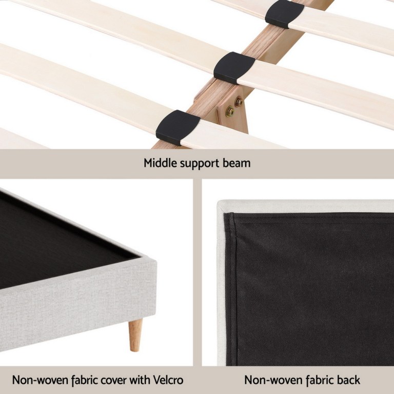 artiss queen bed frame platform bed base upholstered headboard linen fabric beige