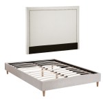 artiss queen bed frame platform bed base upholstered headboard linen fabric beige