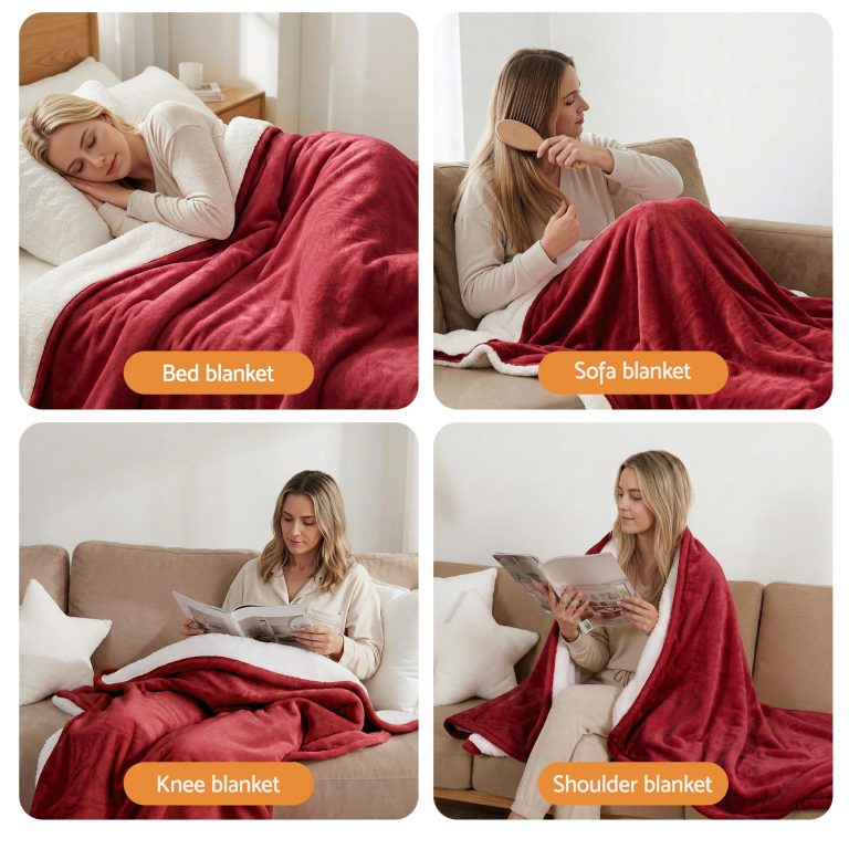 giselle electric throw rug dual side fleece flannel heated blanket burgundy