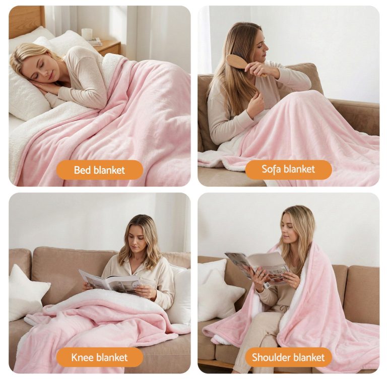 giselle electric throw rug dual side fleece flannel heated blanket pink