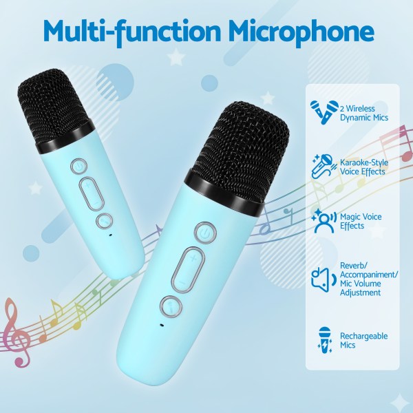 alpha mini portable karaoke machine for adults kids with 2 wireless microphones