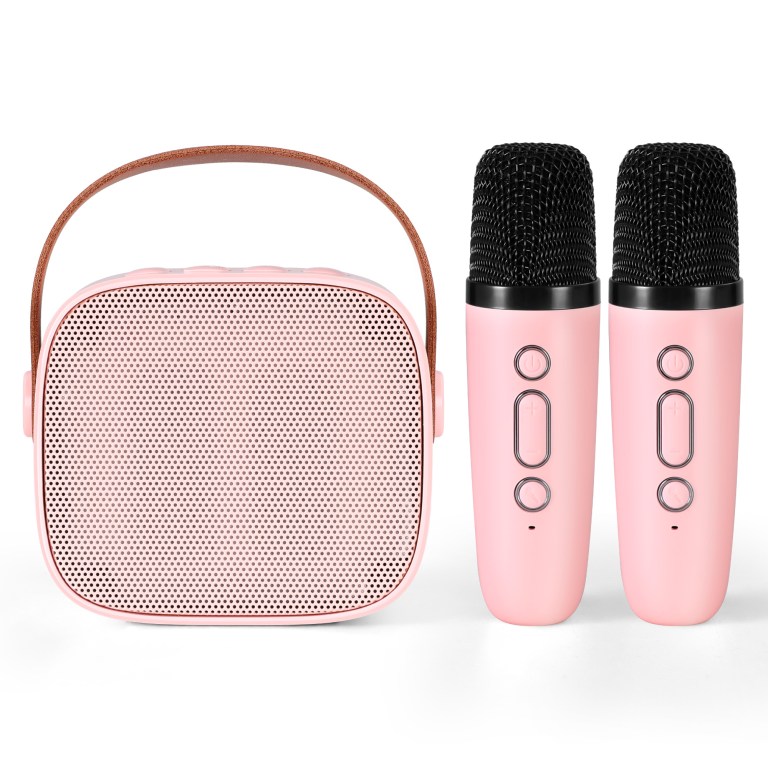 alpha mini portable karaoke machine for adults kids with 2 wireless microphones