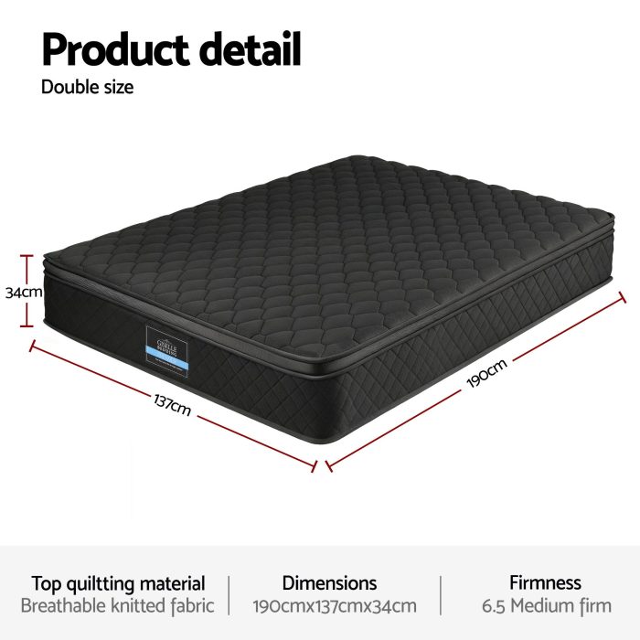 giselle bedding double mattress 34cm euro top with 5 zone pocket spring support black giselle bedding double mattress 34cm euro top with 5 zone pocket spring support black