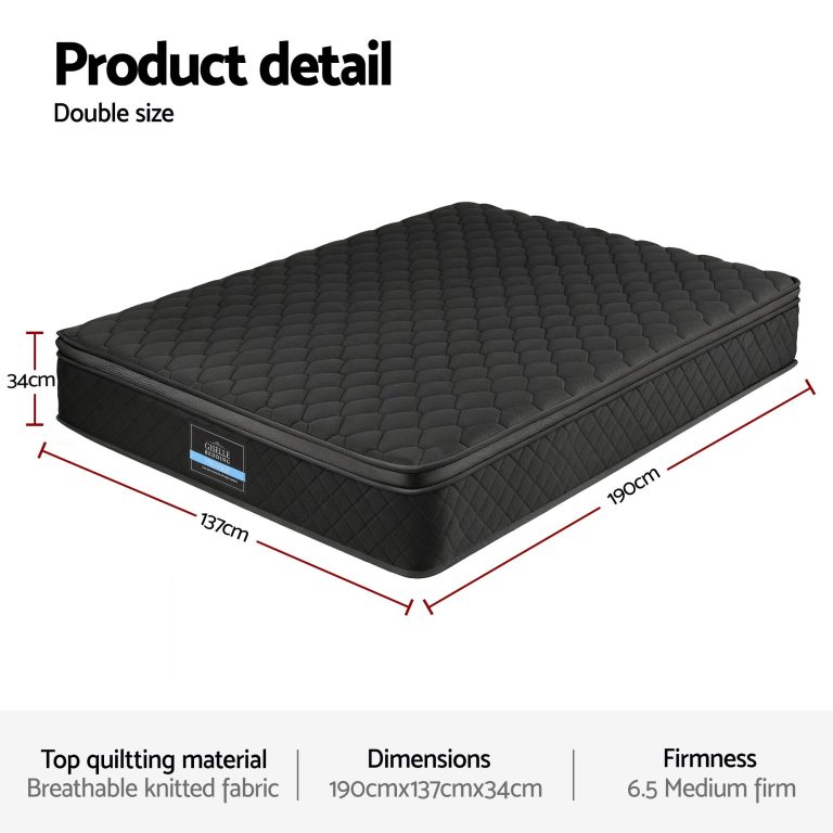giselle bedding double mattress 34cm euro top with 5 zone pocket spring support black