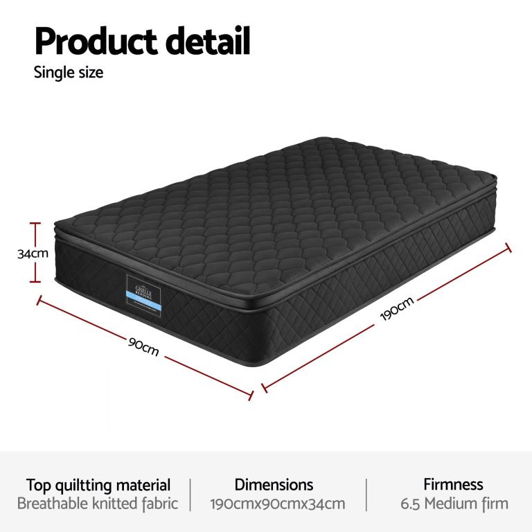 giselle bedding single mattress 34cm euro top with 5 zone pocket spring support black