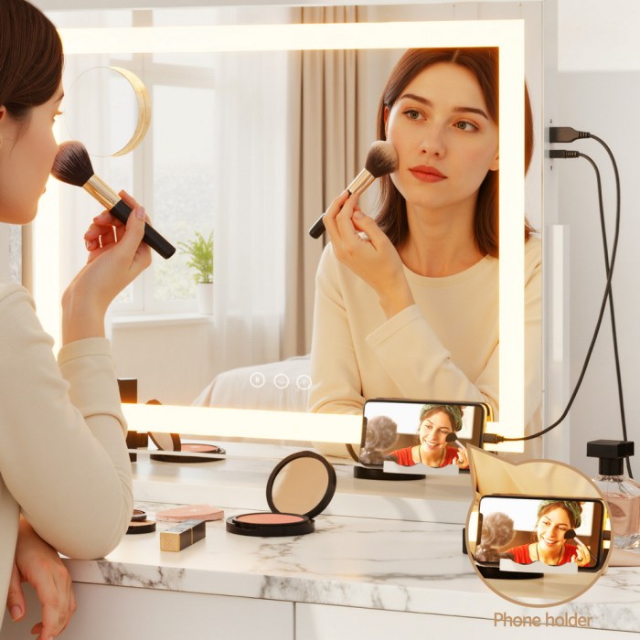 embellir makeup mirror 80x58cm 360～ rotatable vanity mirror with lights bright light strip adjustable