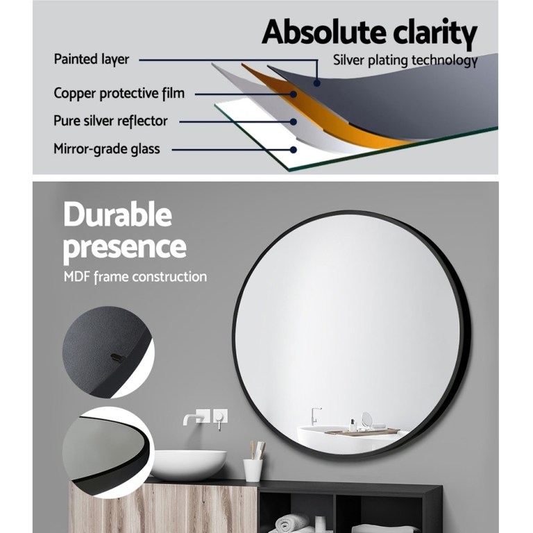 embellir wall mirror makeup 70cm home decor framed mirrors bathroom round black