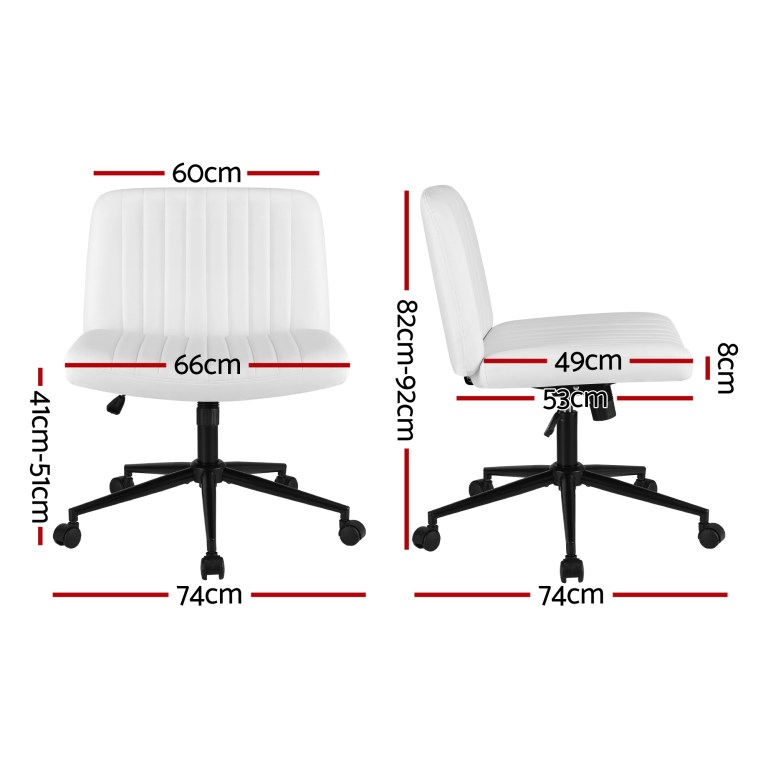 artiss criss cross chair with wheels wide cross legged office desk vanity chair pu leather, armless height adjustable swivel home office chair for home computer task, white