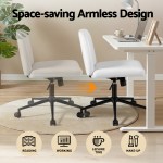 artiss criss cross chair with wheels wide cross legged office desk vanity chair pu leather, armless height adjustable swivel home office chair for home computer task, white